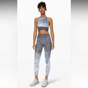Lululemon Ebb to Train Blue and Gray Tie-Dye Activewear Set, Size 10-12 W2BIIS